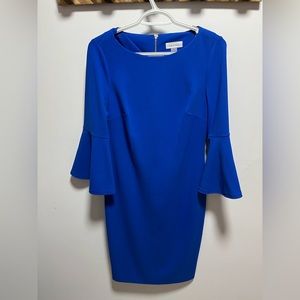 Calvin Klein Cobalt Blue Work Dress with Bell Sleeves